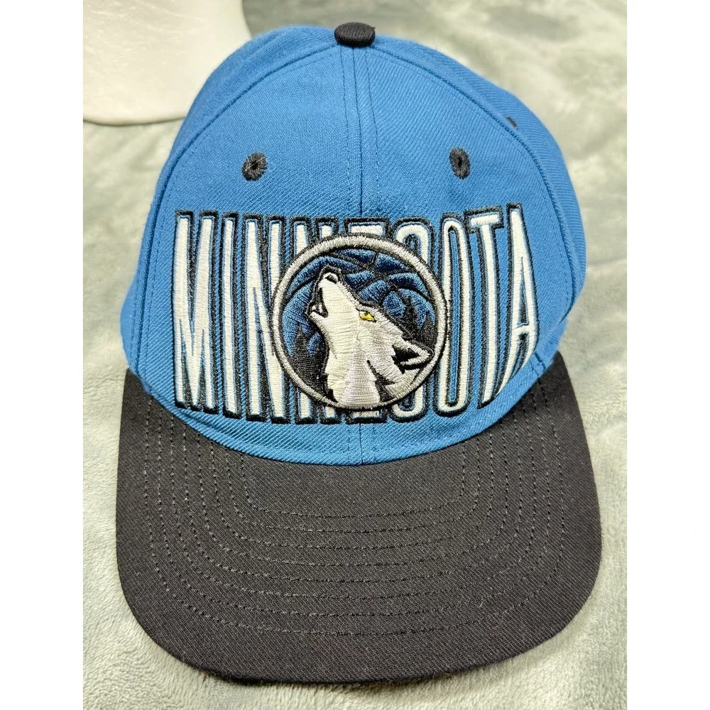 Minnesota Timberwolves Snapback Hat Adidas Blue Black Wolf Logo NBA